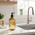 Dish soap amber bottle in kitchen setting