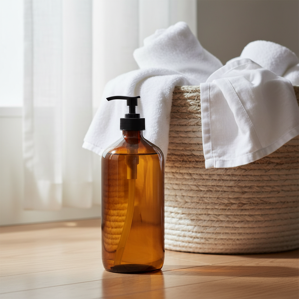Value laundry liquid unlabeled amber bottle